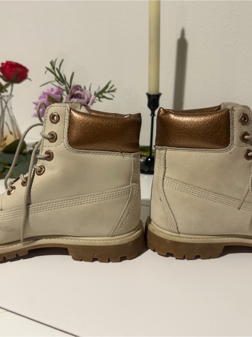 Timberland Women's Cream Lace-Up Boots with Rose Gold Accents - Picture 6 of 15
